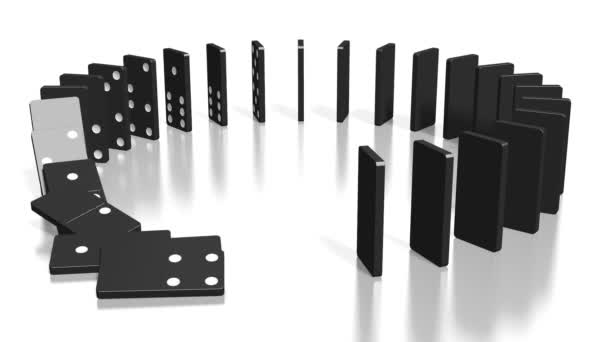 Domino Effect Animation Black Domino Tiles Standing Circle Fall — Stock Video