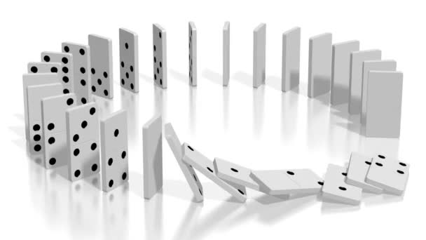 Domino Effekt Animation Vit Domino Kakel Stående Cirkel Falla Ner — Stockvideo