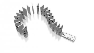 3D domino etkisi animasyon - soru işareti kavramı - kamera aşağıda.