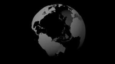 3D Animasyon / 3d render - Earth tüm kıtada (Avrupa, Asya, Afrika, Güney Amerika, Kuzey Amerika, Avustralya) siyah arka plan ile.