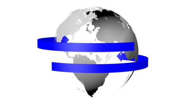 地球与所有大陆 南美洲 澳大利亚 蓝色箭头 — 图库视频影像