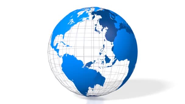 Blue Earth Globe Wereld Kaart Met Alle Continenten Europa Azië — Stockvideo
