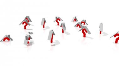 3D Animasyon / 3d render - sorunları kavramı konut - evler ve soru işaretleri