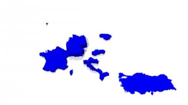 3D Avrupa / Avrupa ülkeleri harita - mavi şekillerdeki beyaz arka plan.