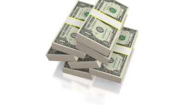 Maliye vb beyaz arka plan - büyük iş gibi konular için üzerine düşen bir dolar faturaları.