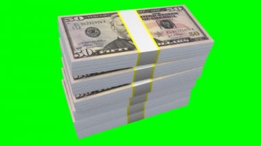 Yeşil arka plan (greenbox) - büyük iş gibi konular için üzerinde yığılmış elli dolar faturaları Maliye vb.