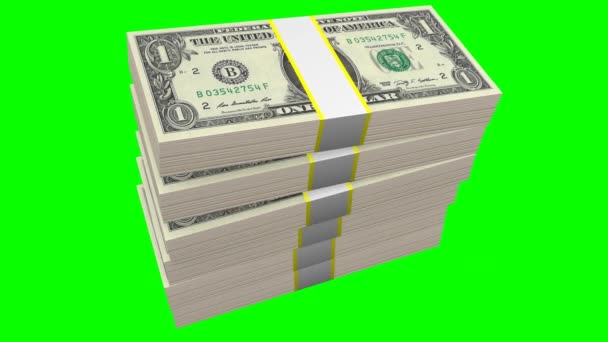 Stacked One Dollar Bills Green Background Great Topics Business Finance — Stock videók