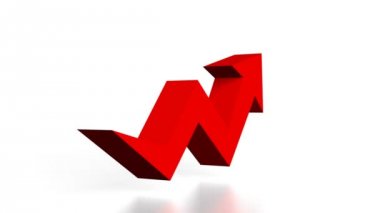 3D red upwards arrow on white background - great for topics like growth, success etc.