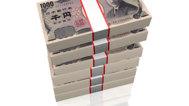 Gestapeld Duizend Yen Bankbiljetten Groot Voor Onderwerpen Zoals Zaken Financiering — Stockvideo