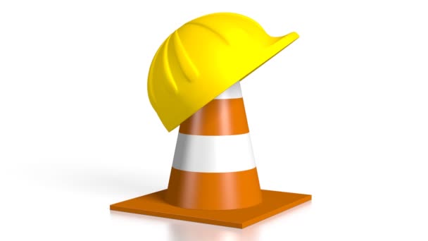 Cone Tráfego Capacete Fundo Branco — Vídeo de Stock