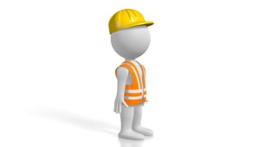 Beyaz arka plan üzerinde 3D inşaat işçisi.