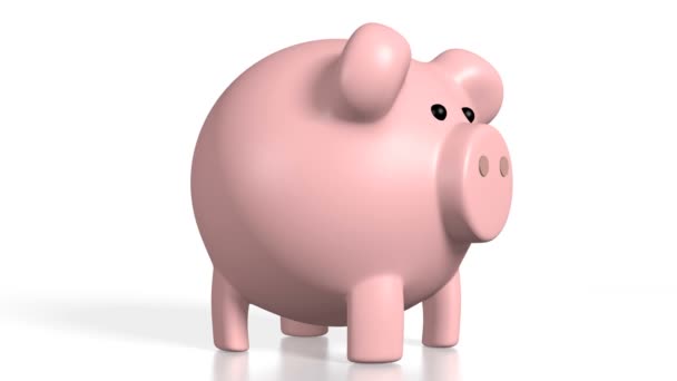 Piggy Bank Isolado Fundo Branco Ótimo Para Tópicos Como Economia — Vídeo de Stock