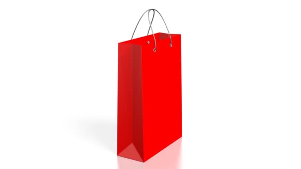 Красный Торговый Мешок Изолированы Белом Фоне Отлично Подходит Таких Магазины — стоковое видео