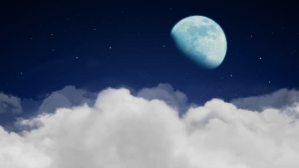 Ciel nocturne, lune, nuages, vol - animation 