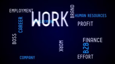 İş - tipografi, animasyon, siyah arka plan.