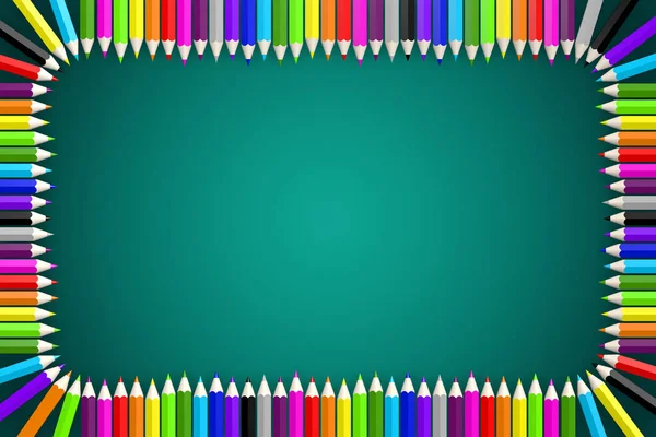 Colorful Pencils Crayons Back School Frame — 图库照片