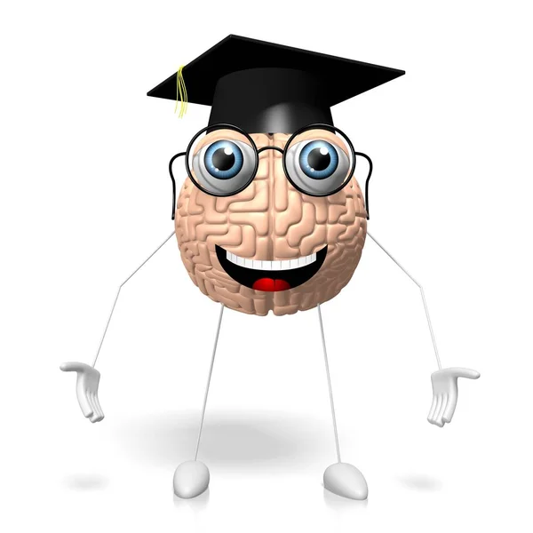 Gehirn Zeichentrickfigur Wissen Graduierungskonzept — Stockfoto