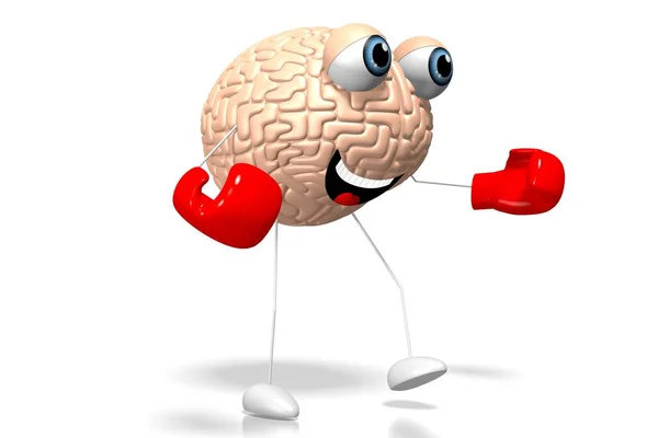 Brain Cartoon Character Wearing Boxing Gloves Knowledge Concept — Stock Photo, Image