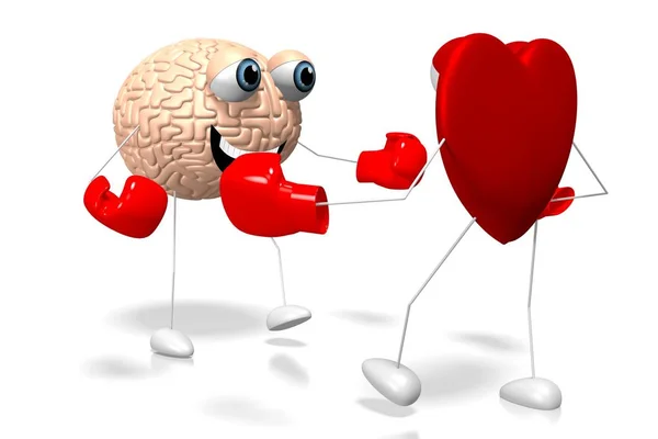 Personajes Dibujos Animados Corazón Cerebro Boxeo Concepto Emociones — Foto de Stock