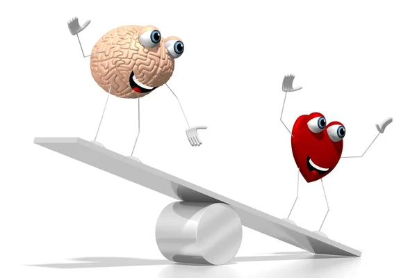 3D heart and brain cartoon characters, swing concept - great for topics like emotions etc.