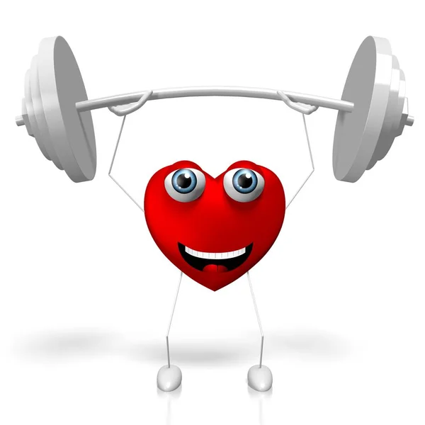 Heart Cartoon Character Weights Concept Great Topics Strength Being Fit — Stock Photo, Image