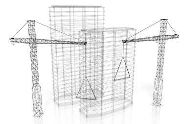 3D inşaat alanında, ofis binaları - tel kafes