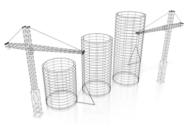 Construction Site Office Buildings Wireframe — Stock Photo, Image