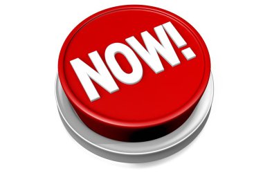 3D kırmızı bir düğme üzerinde şimdi işareti ile.