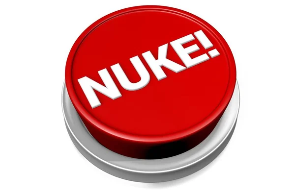 Rode Knop Met Nuke Teken Het — Stockfoto