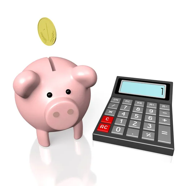 Calculadora Moeda Ouro Piggy Bank Bancário Conceito Finanças — Fotografia de Stock
