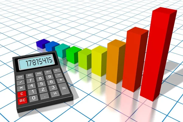 3D calculator, bar chart - business, finance, accouning concept.