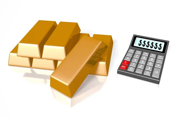 Calulator Ouro Bancário Finanças Conceito Poupança — Fotografia de Stock