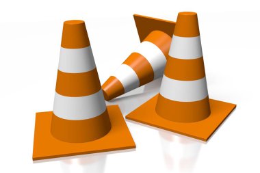 Beyaz arka planda - sürüş, ulaşım vb. gibi konular için büyük izole 3d trafik koni.