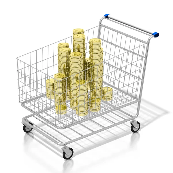 Alışveriş Sepeti Altın Paralar Gibi Konular Için Büyük Para Harcamak — Stok fotoğraf