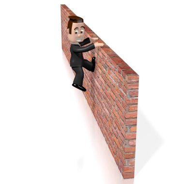 Jumping over wall/ overcoming problem concept