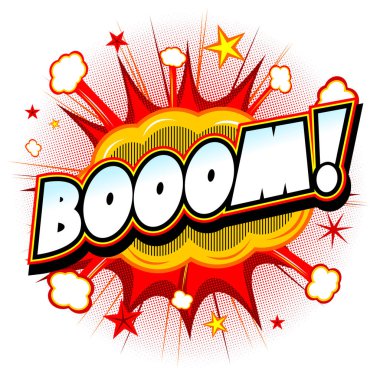 Booom illüstrasyon - kırmızı patlama, beyaz arka plan