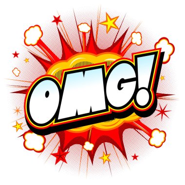 Oh benim Tanrı (Omg!) illüstrasyon - kırmızı patlama, beyaz arka plan