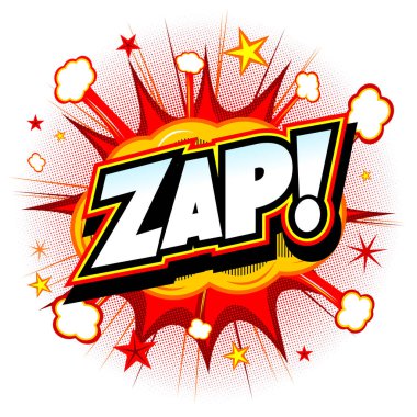 Zap illustration - red explosion, white background clipart