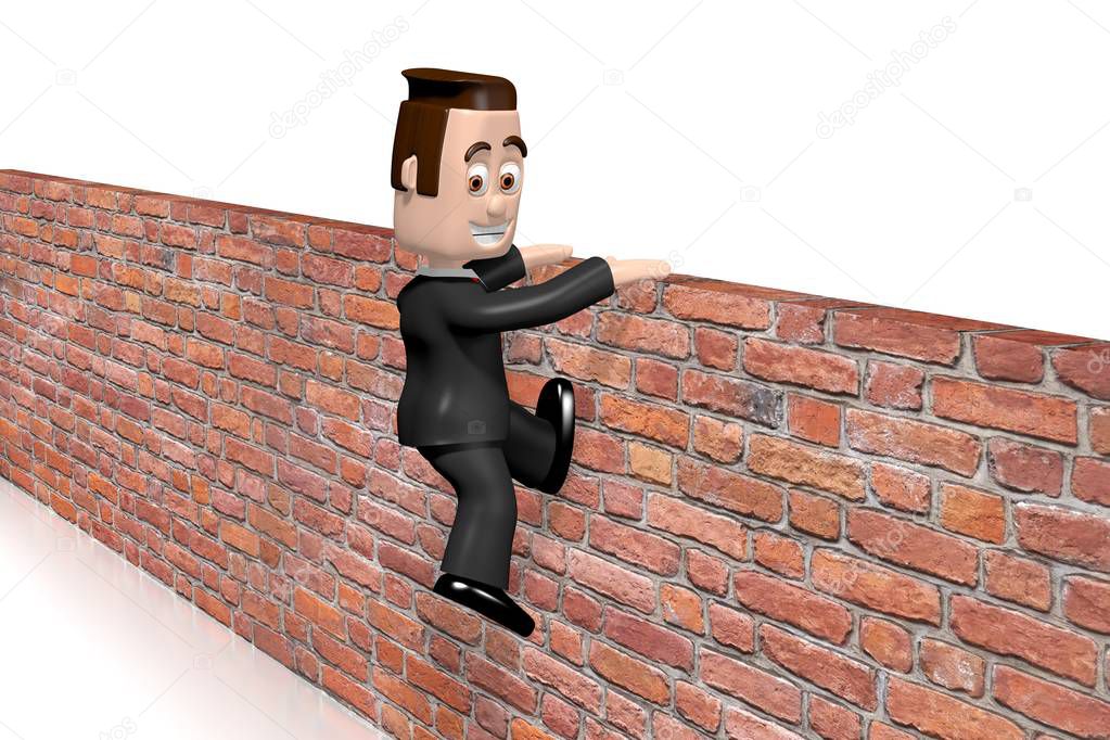 Jumping over wall/ conquering adversity/ overcoming problems concept