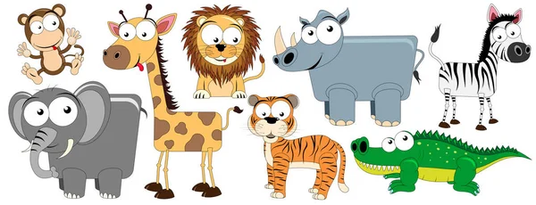 African Animals Collection Funny Vector Clip Arts Monkey Giraffe Elephant — Wektor stockowy