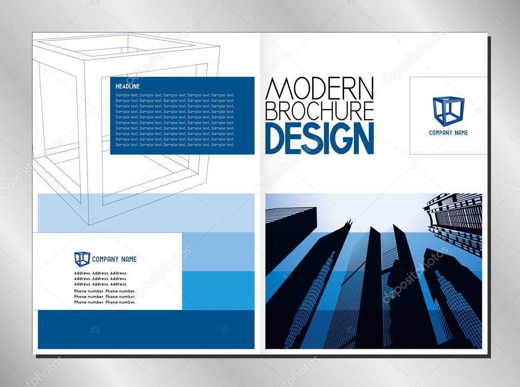 Business brochure template (A4 format) - modern office buildings/ skyscrapers - great for annual report.