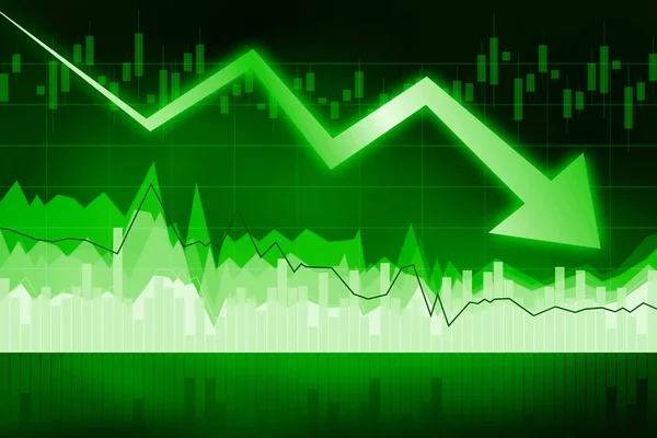 Seta Para Baixo Gráfico Fundo Verde — Fotografia de Stock