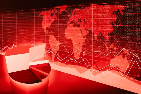 Red business chart, world map  - great for topics like international trade etc.