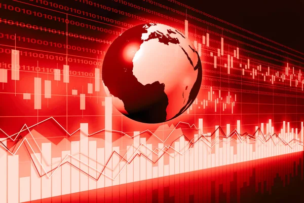 Red business chart, world map  - great for topics like global business, stock, trade, finance, economy etc.