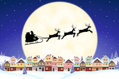 Noel kartı - Noel Baba kızağa, kış.