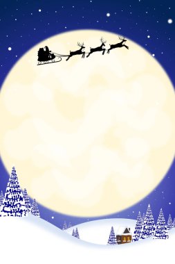 Noel kartı illüstrasyon - Noel Baba, moon, kış.