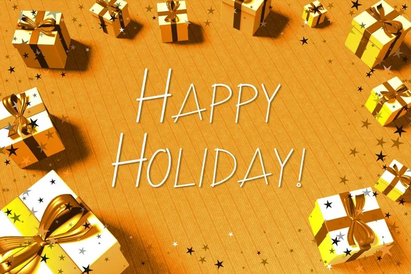 Tarjeta Happy Holiday Con Cajas Regalo — Foto de Stock