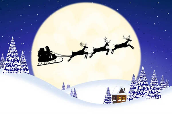 Christmas Card Santa Sleigh Deers — Stock Photo, Image