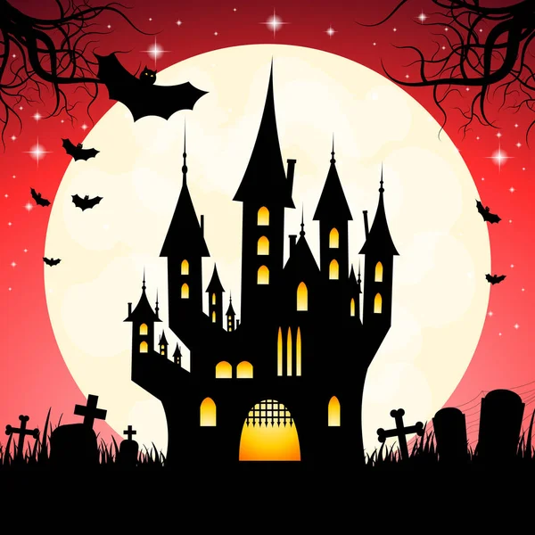 Halloween Illustration Burg Mond Friedhof — Stockfoto