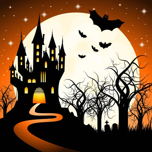 Halloween Illustration Burg Fledermäuse Mond — Stockfoto
